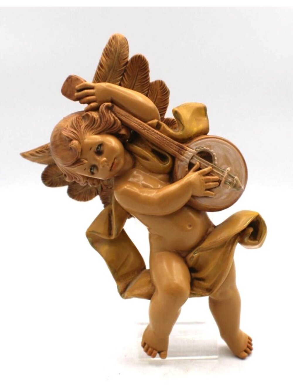 1984 Depose Italy Angel Figurine Playing Mandolin Cherub Decor #565 Resin 7x4"